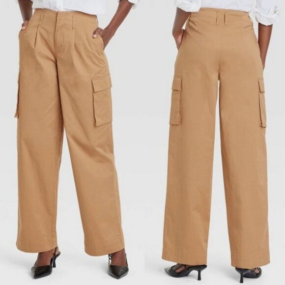 a new day Pants - Women's High-Rise Wide Leg Cargo Pants - A New Day Tan 4